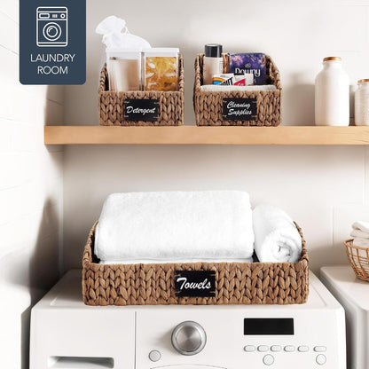 Best Choice Products Water Hyacinth Pantry Storage Baskets, Wicker Baskets w/Built-in Handles, Handwoven Shelf Baskets for Organizing, Pantry Organizers and Storage, 3-Pack - Chestnut