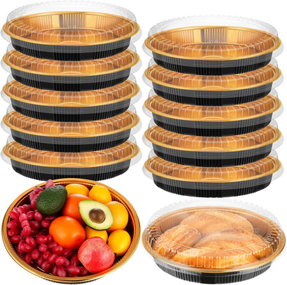 Yoiemivy 24 Pack Disposable Pie Carrier with Clear Lid, 9'' Plastic Serving Tray Round Pie Platters Pizza Container for Pies Salad Meal Prep