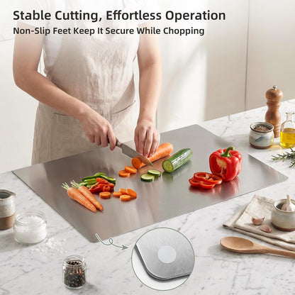 Stainless Steel Cutting Board Set with Lip, 2 Pack 16" & 24" Metal Chopping Boards for Kitchen Countertop, Non-Slip Food Prep Boards for Meat & Vegetables