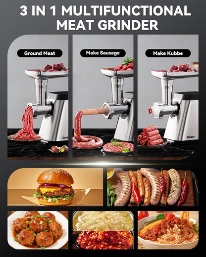Electric Meat Grinder 2800 Max Meat Mincer With 2 Blades 3 Plates 3 Sausage Tube Food Pusher Meat Claw & Kubbe Kit for Home Use
