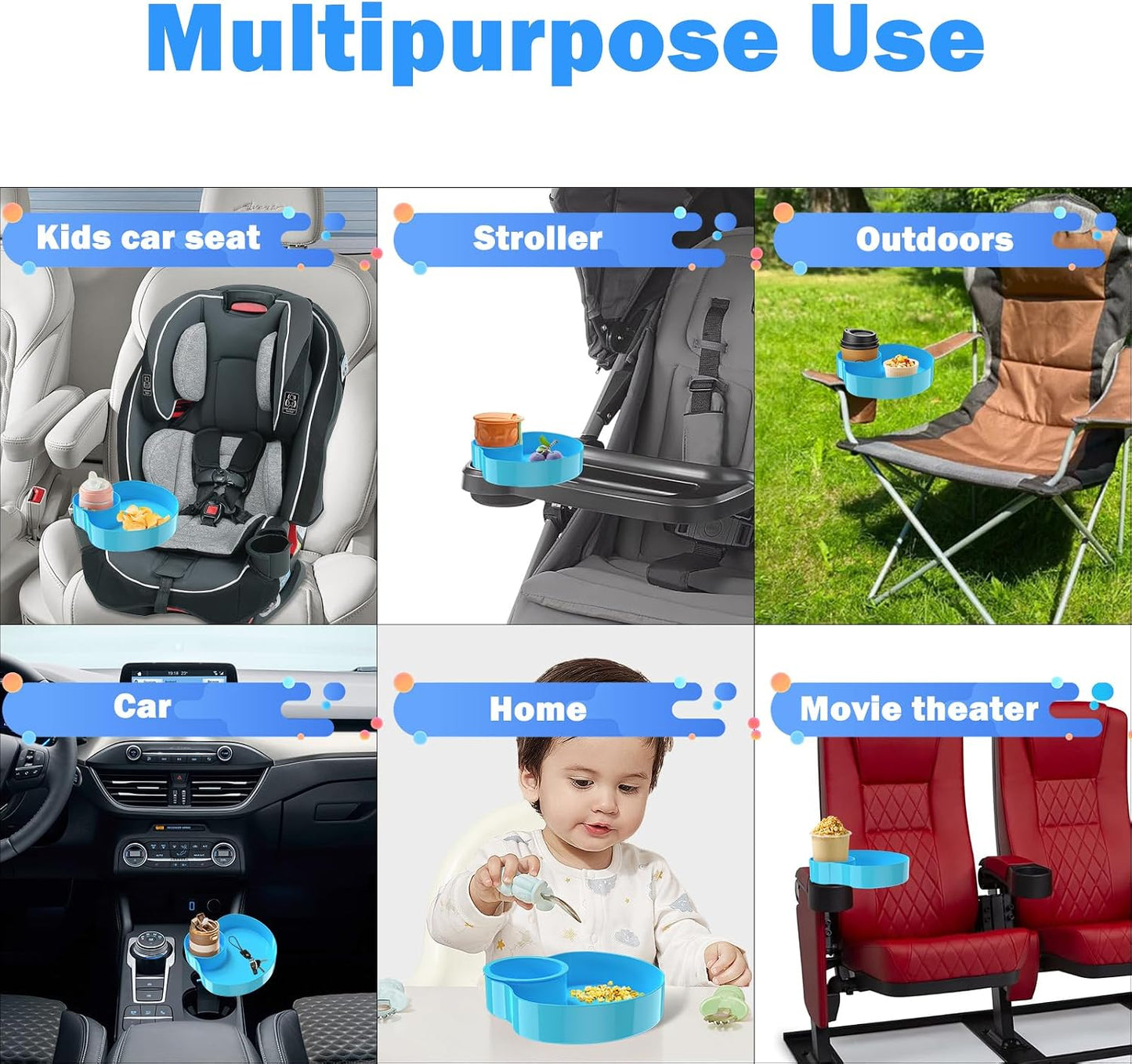 [2 Packs Blue & Pink] Kids Car Seat Tray, Travel Tray with Cup Holder for Toddler Baby, Kids Car Seat Food Snack Organizer for Road Trip, Stroller snack Organizer Travel Must Haves Toddler Must Haves