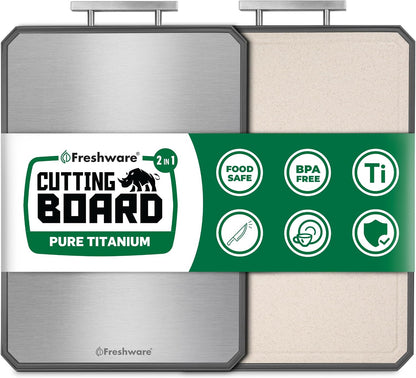 Freshware Titanium Cutting Board for Kitchen, Set of 2, Double Sided Cutting Boards, Pure Titanium/PP, Chopping Board with Juice Grooves, Dishwasher Safe, Medium 12.1" by 8.3" and Large 16.2" by 11"