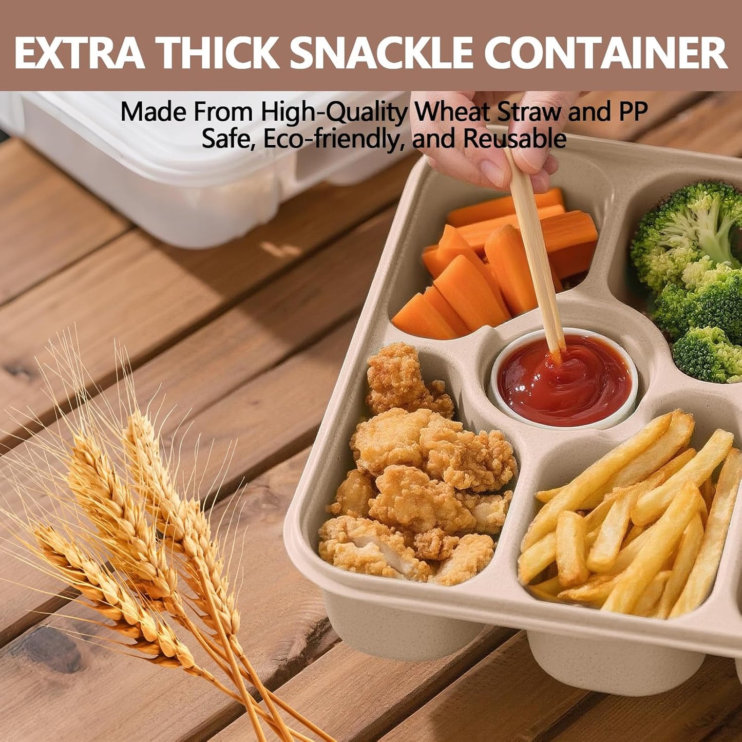 Dishwasher Safe Snackle Box Container, Snack Divided Serving Tray with Lid, Portable Snack Organizer with Date Marker, 2 Dressing Containers, Fork and Spoon, Green