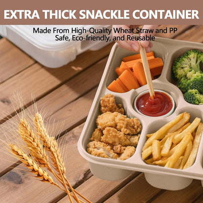 Dishwasher Safe Snackle Box Container, Snack Divided Serving Tray with Lid, Portable Snack Organizer with Date Marker, 2 Dressing Containers, Fork and Spoon, Green
