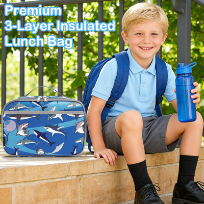 FlowFly Kids Lunch box Insulated Soft Bag Mini Cooler Back to School Thermal Meal Tote Kit for Girls, Boys, Black