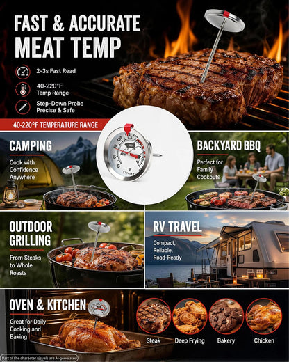 Oven Thermometer 2.75-Inch Dual Scale, 50-300°C/100-600°F, NSF 2‑Pack