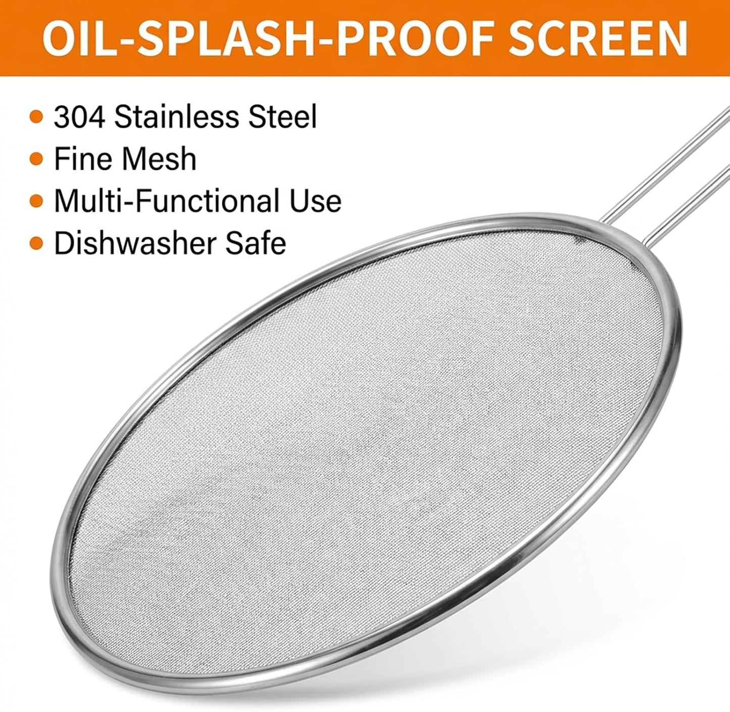 7.5 in Grease Splatter Guard, Stainless Steel Splatter Guard for Frying Pan Oil Splatter-Screen with Comfortable Grip Handle and Ultra Fine Mesh (Diameter 19 cm,Handle 14.3cm)