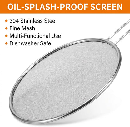 7.5 in Grease Splatter Guard, Stainless Steel Splatter Guard for Frying Pan Oil Splatter-Screen with Comfortable Grip Handle and Ultra Fine Mesh (Diameter 19 cm,Handle 14.3cm)