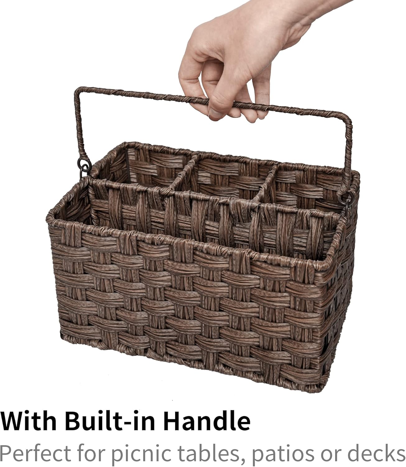 GRANNY SAYS Wicker Utensil Caddy - Picnic Basket with Handle, Organizer for Kitchen Table or Cabinet, Silverware Holder for Parties