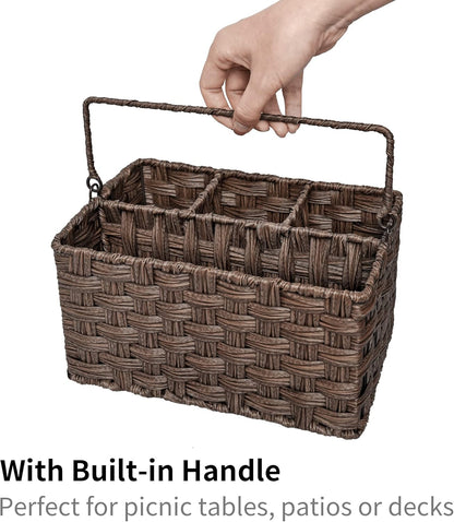 GRANNY SAYS Wicker Utensil Caddy - Picnic Basket with Handle, Organizer for Kitchen Table or Cabinet, Silverware Holder for Parties