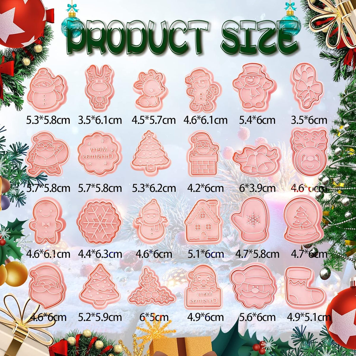 24 Pieces Christmas Cookie Stamps Gingerbread Cookie Cutters Xmas Embossing Santa Claus Elk Snowman Shapes 3D Plastic Cookie Molds for Baking Holiday Party Supplies