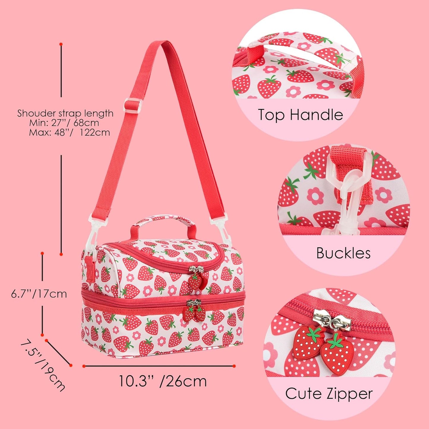 Insulated Kids Dual Compartment Lunch Bags Tote Pack for Girls Boys Toddler Kindergarten School Picnic Cooler Thermal Lunch Boxes with Strap (Green Rainbow)