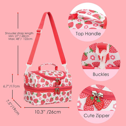 Insulated Kids Dual Compartment Lunch Bags Tote Pack for Girls Boys Toddler Kindergarten School Picnic Cooler Thermal Lunch Boxes with Strap (Green Rainbow)