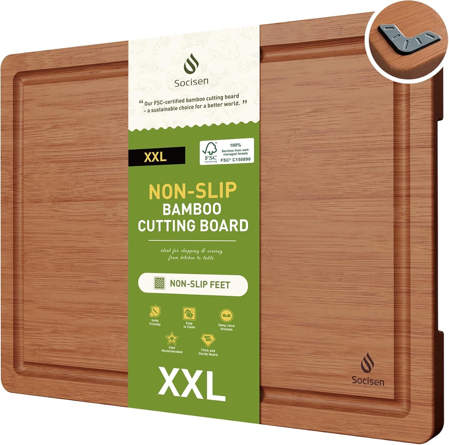 3 Packs Bamboo Cutting Board Set with Non Slip Feet and Over Sink Nice Solid Thick Wood Juice Groove Chopping Board Extra Large Big Small Best Hardwood Kitchen Counter Organic Vegetable