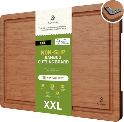 3 Packs Bamboo Cutting Board Set with Non Slip Feet and Over Sink Nice Solid Thick Wood Juice Groove Chopping Board Extra Large Big Small Best Hardwood Kitchen Counter Organic Vegetable