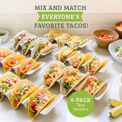 Stainless Steel Taco Holder, Taco Stands with Handles, Dishwasher and Grill Safe Taco Rack, Taco Serving Set, BPA-Free Metal Taco Shell Holders (Set of 6)