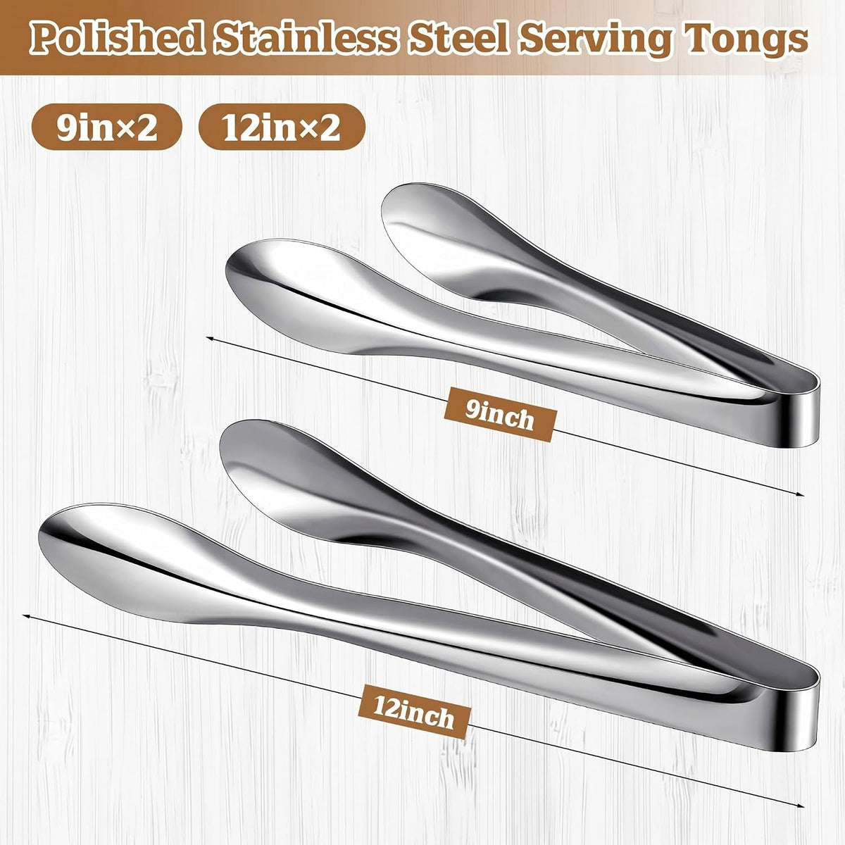 Silver Polished Serving Tongs 9 Inch