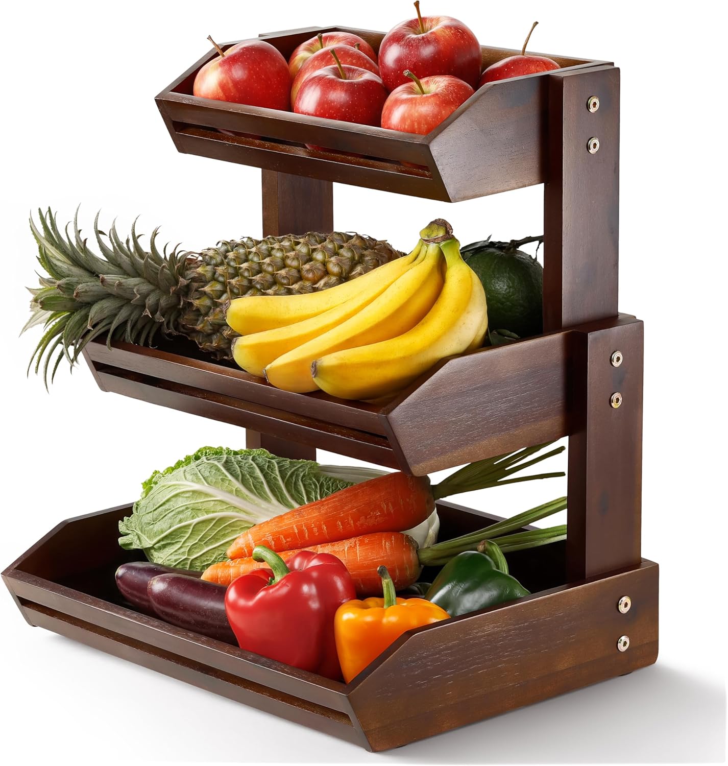 HOLANA Acacia 2 Tier Fruit Basket for Kitchen Counter Organizer – Wooden Fruit Bowl & Wooden Basket for Kitchen Counter Storage, Vegetable & Produce Storage, Snack Organizer for Countertop (Acacia)