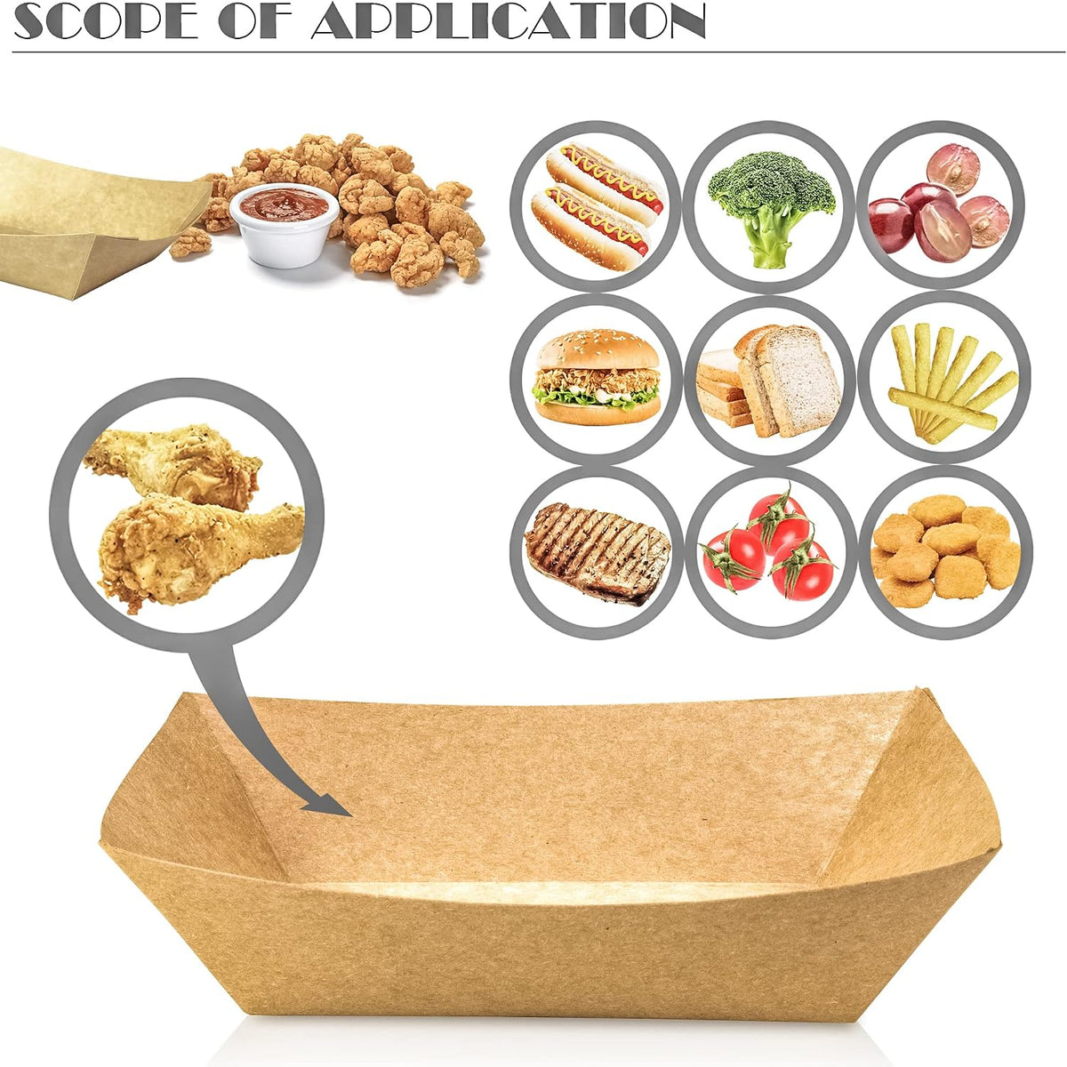 100 Pack 2lb Paper Food Trays, Heavy-Duty Paper Food Boat Disposable Serving Basket Tray for French Fries Nachos Snack Hot Dog Taco BBQ Popcorn Party Picnic Wedding Party (Brown)
