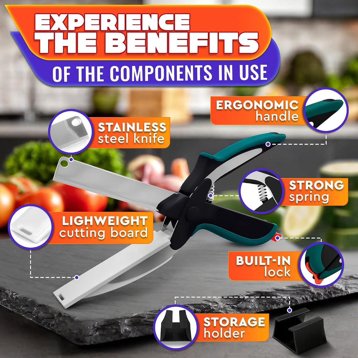 2 in 1 Kitchen Scissors for Food with Knife Sharpener (Grey)