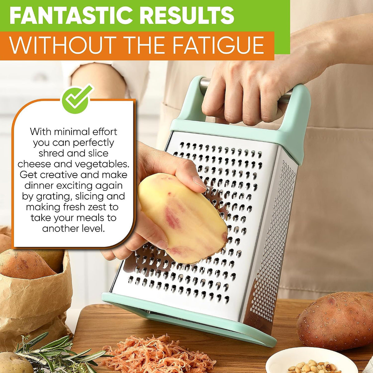 Spring Chef Stainless Steel XL Cheese Grater for Kitchen, Green
