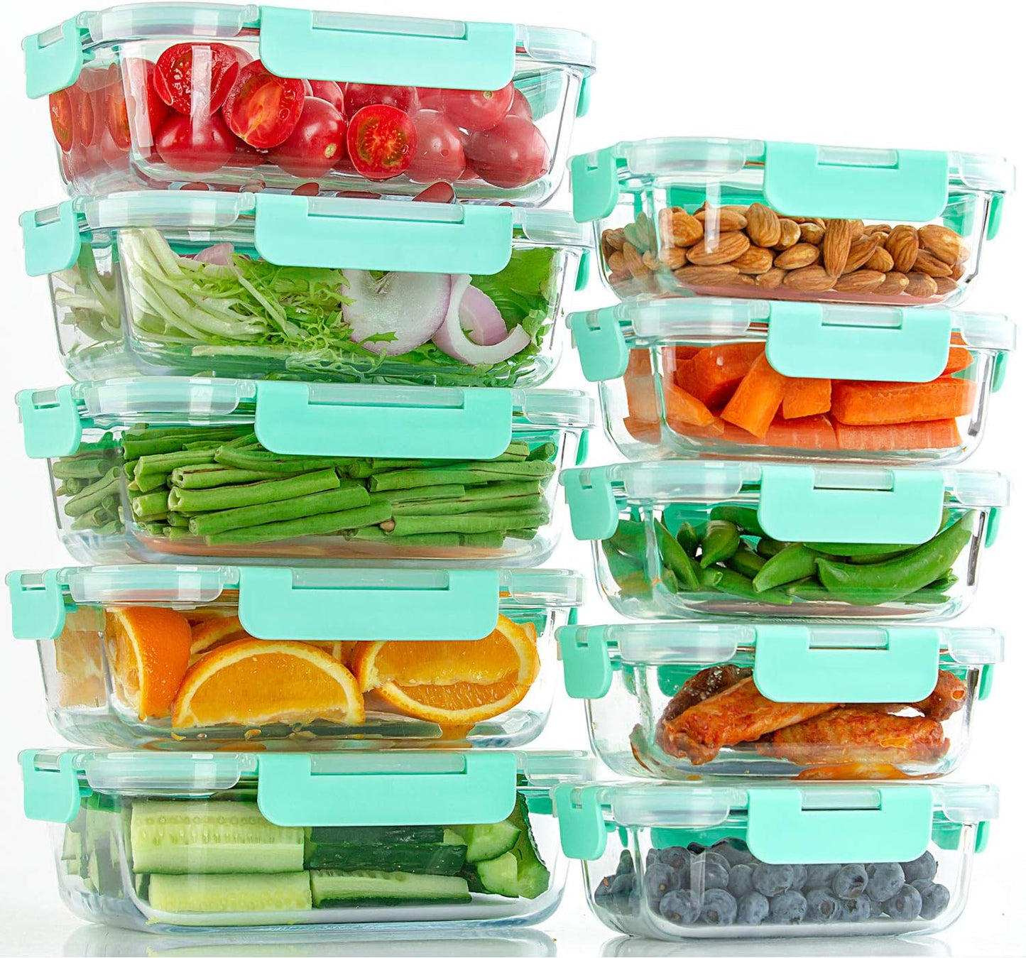 C CREST [10 Pack] Glass Meal Prep Containers, Food Storage Containers with Lids Airtight, Glass Lunch Boxes, Microwave, Oven, Freezer and Dishwasher Safe