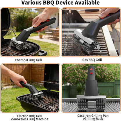 Cordless Electric Grill Brush for Outdoor - Waterproof BBQ Grill Cleaner with Lights Water Spray - Grill Cleaning Brush for Burnt-On Grease&BBQ Grates, 90 Mins Runtime, 2 Stainless Heads Refill