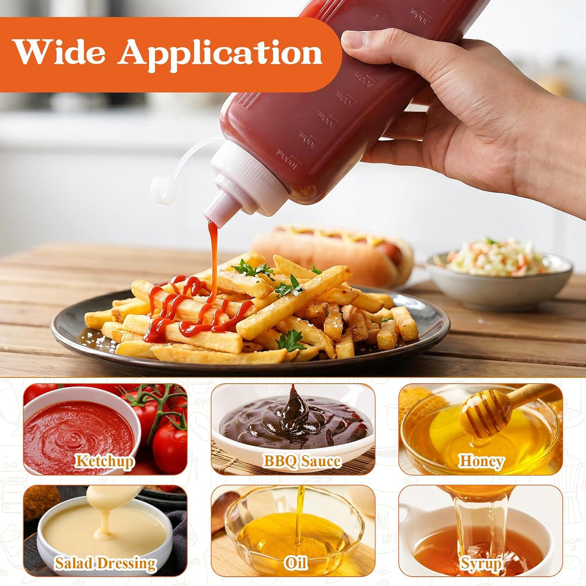 10 Pcs Large Condiment Squeeze Bottle, 34/20oz Wide Mouth Bottle with Cap