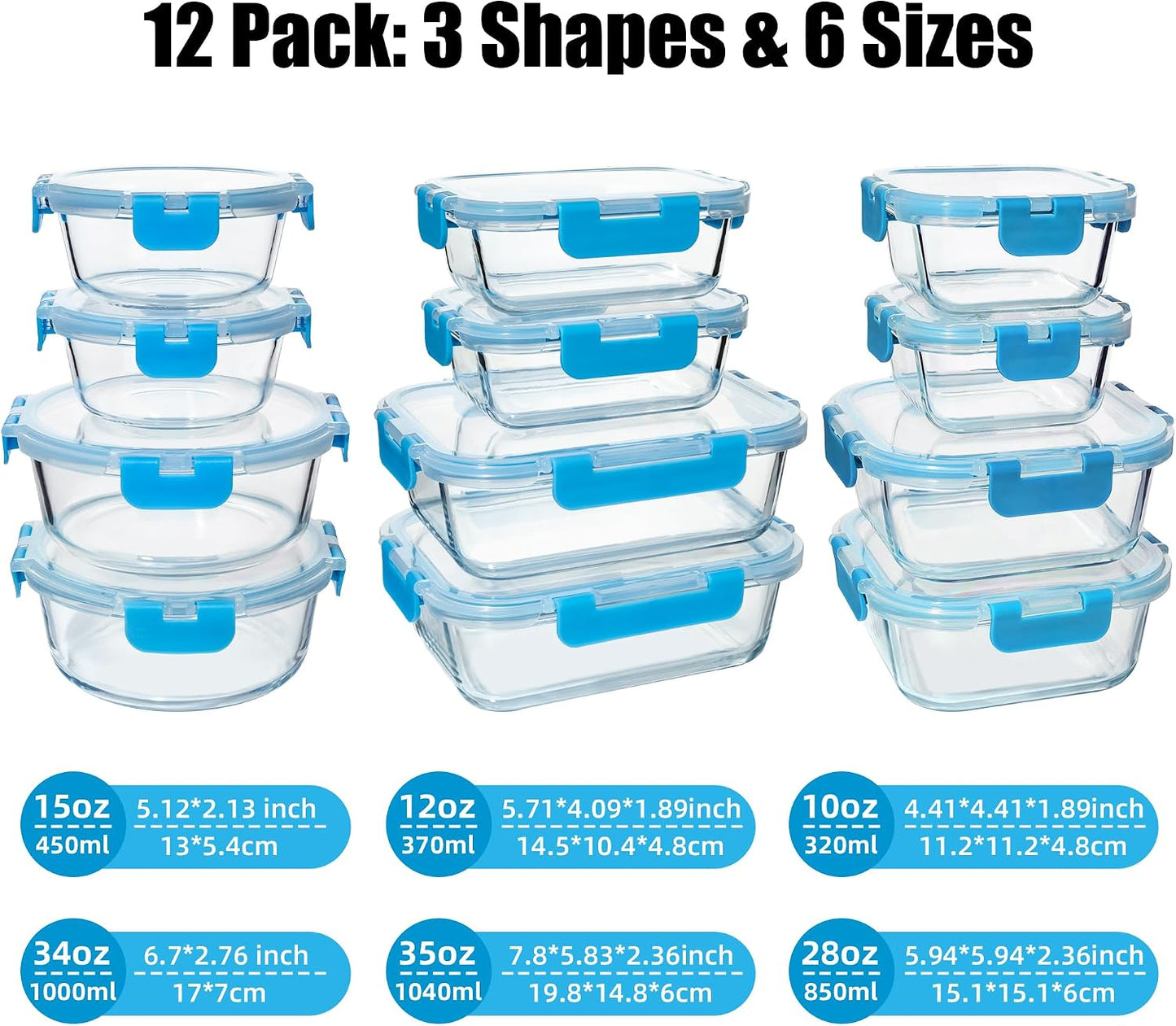 12 Pack Glass Food Storage Containers Set, Glass Meal Prep Containers with Lids, Airtight Lunch Containers, Dishwasher Safe, purple