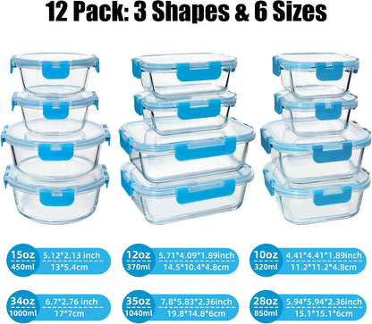 12 Pack Glass Food Storage Containers Set, Glass Meal Prep Containers with Lids, Airtight Lunch Containers, Dishwasher Safe, purple