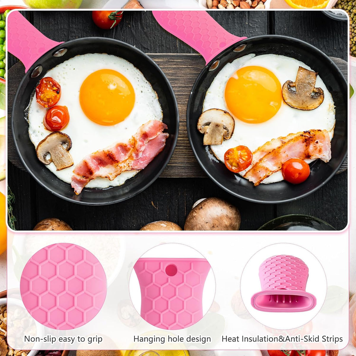 Patelai 2pcs Silicone Pan Handle Sleeve for Cast Iron Skillet, Black