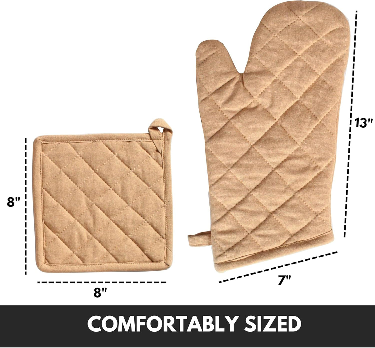 Oven Mitt (7"x13") & Pot Holder (8"x8") 100% Cotton Set of Heat Resistant Oven Gloves & Hot Pads for Gifts, BBQ, Cooking, Baking, Thanksgiving - Mustard Yellow