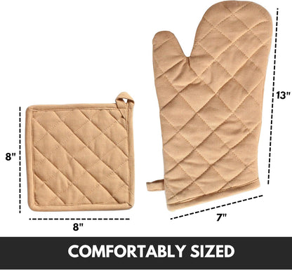 Oven Mitt (7"x13") & Pot Holder (8"x8") 100% Cotton Set of Heat Resistant Oven Gloves & Hot Pads for Gifts, BBQ, Cooking, Baking, Thanksgiving - Mustard Yellow