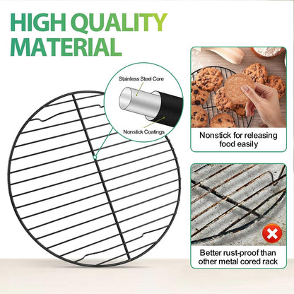 P&P CHEF 9 Inch Cooking Rack Round for Steaming Cooling, Silver, 2 Pack