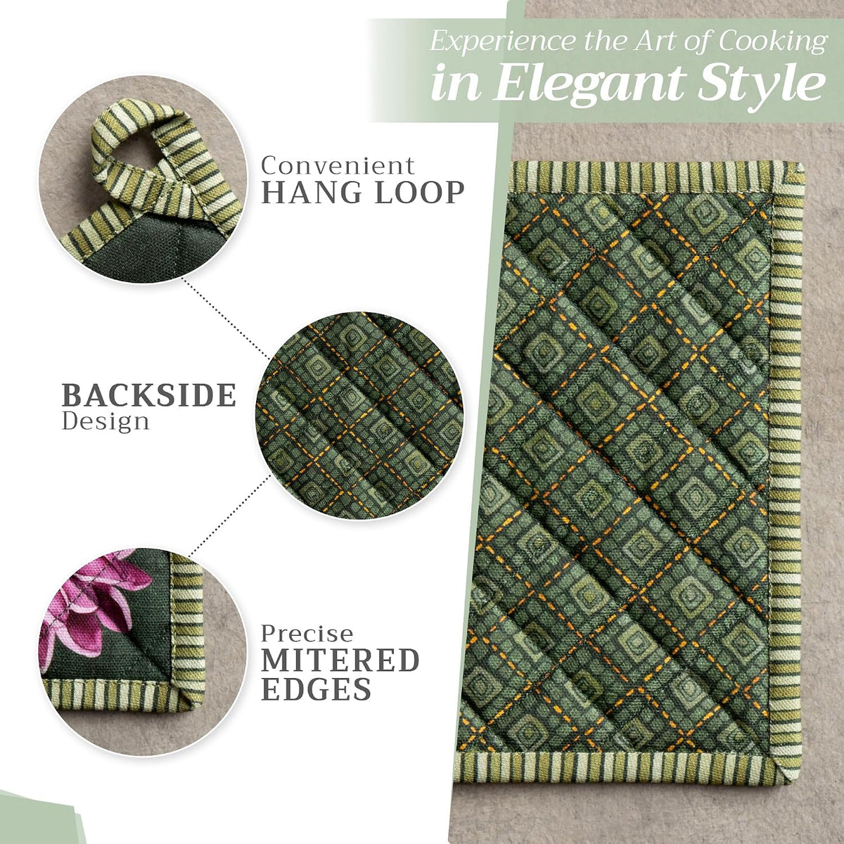Maison d' Hermine 100% Cotton Oven Mitt & Pot Holder Set (7.5"x13" & 8"x8") - Colors C
