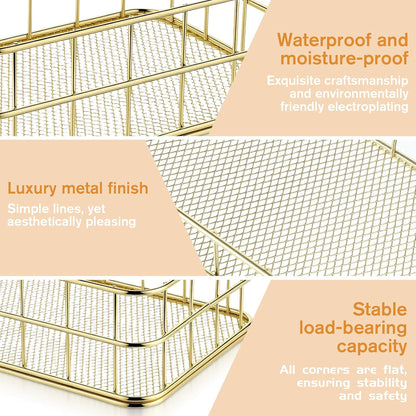 Gold Metal Wire Basket, 6.7 x 4.7 x 2.4 Inch Small Storage Basket Stackable Metal Wire Mesh Bin with Handles for Organizing, for Home Desk Pantry Bathroom Kitchen Countertop, Gold