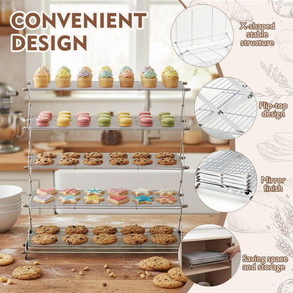 Novabright 5 Tier Collapsible Cooling Rack for Baking 16" x 10" Stainless