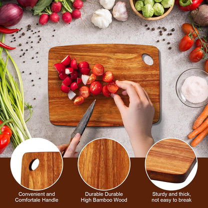 FoldTier 12 Pcs Wood Cutting Boards Bulk 8 x 6 Inch Small Kitchen Charcuterie with Oval Hole Kitchen Serving Chopping Boards for Pizza, Bread, Charcuterie, Fruit, Vegetables(Bamboo)