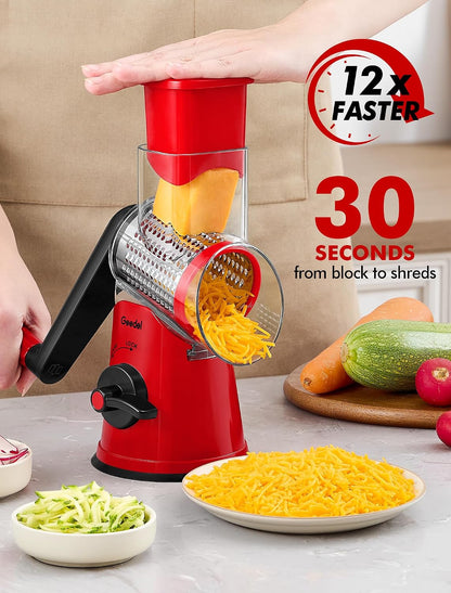 Geedel Rotary Cheese Grater Hand Crank, Cheese Shredder Vegetable Slicer