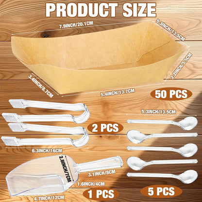 Sliner Taco Bar Serving Set for Party, Ice Chilled Condiment Caddy with 5 Containers, 50 Paper Food Trays, Scoop Spoons Clip, Fruit Salad Chilled Tray for Taco Mimosa Bar Party Beach Picnic Outdoor