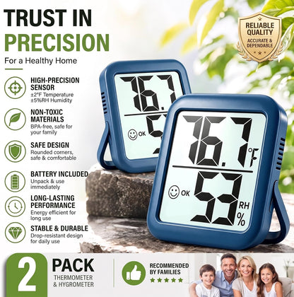 Antonki 2 Pack Room Thermometer Indoor Hygrometer