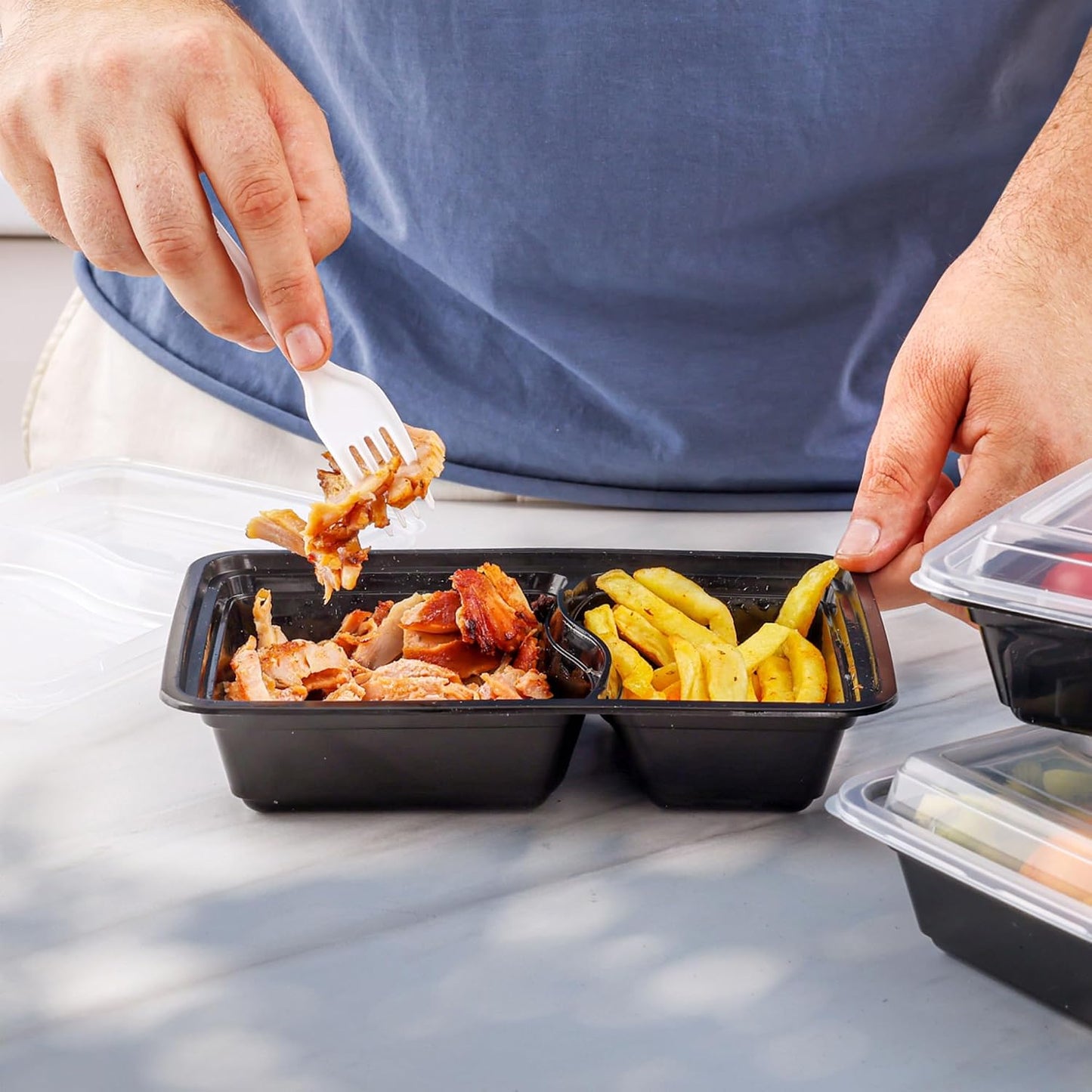 GUSTO [24 oz - 50 Count 3-Compartment Meal Prep Containers with Lids – Reusable, Microwaveable, Dishwasher & Freezer Safe, BPA-Free Food Storage Boxes for Portion Control (Formerly Comfy Package)