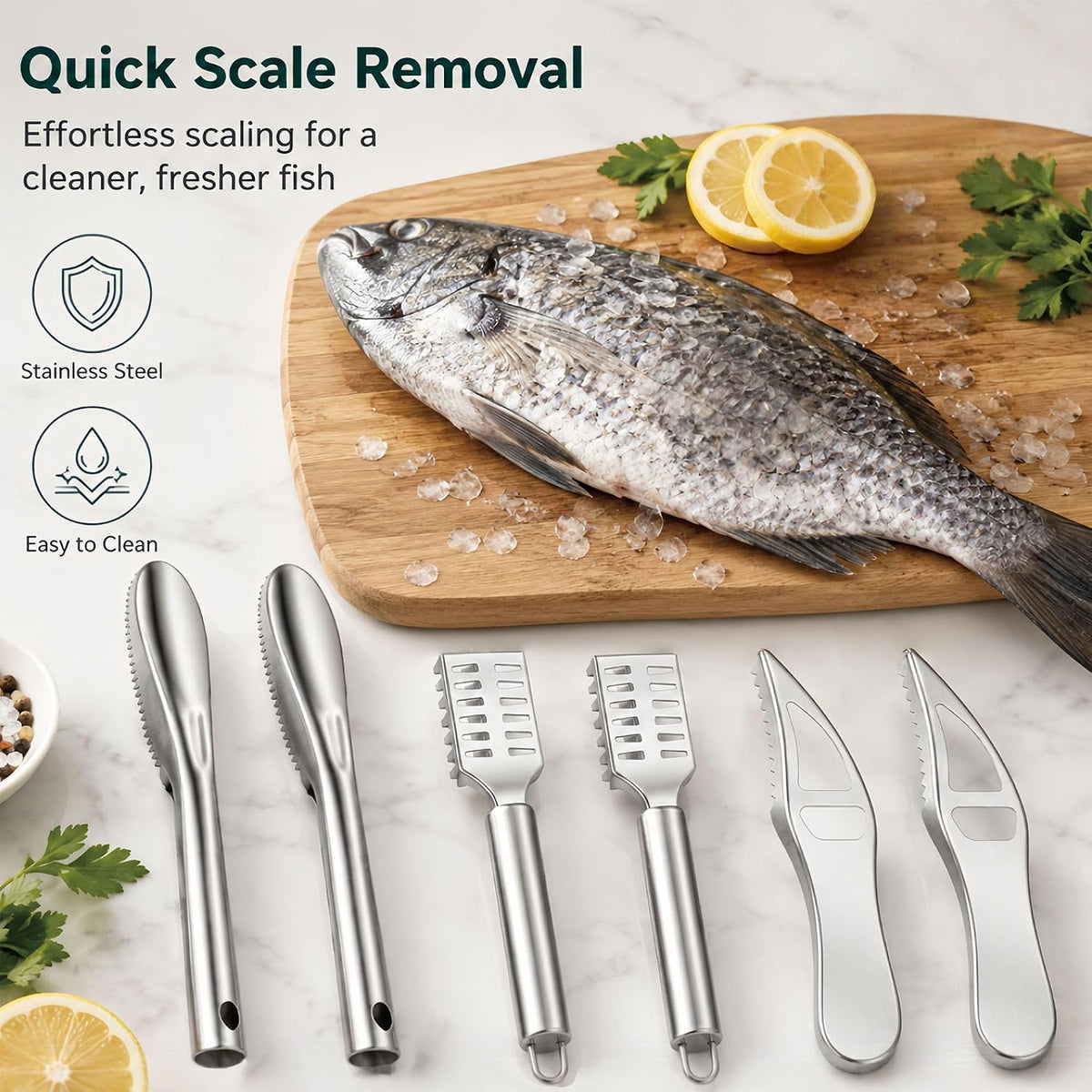 6-Piece Fish Scaler & Fish Scale Remover with Sawtooth Edge and Handle