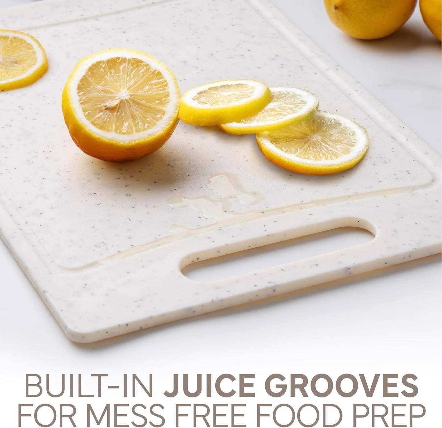 COOK WITH COLOR Non-Slip Cutting Board Set – Kitchen Essentials with Easy Grip Handle for Meat, Veggies, and Fruits, 3 Cutting Boards, Speckled White