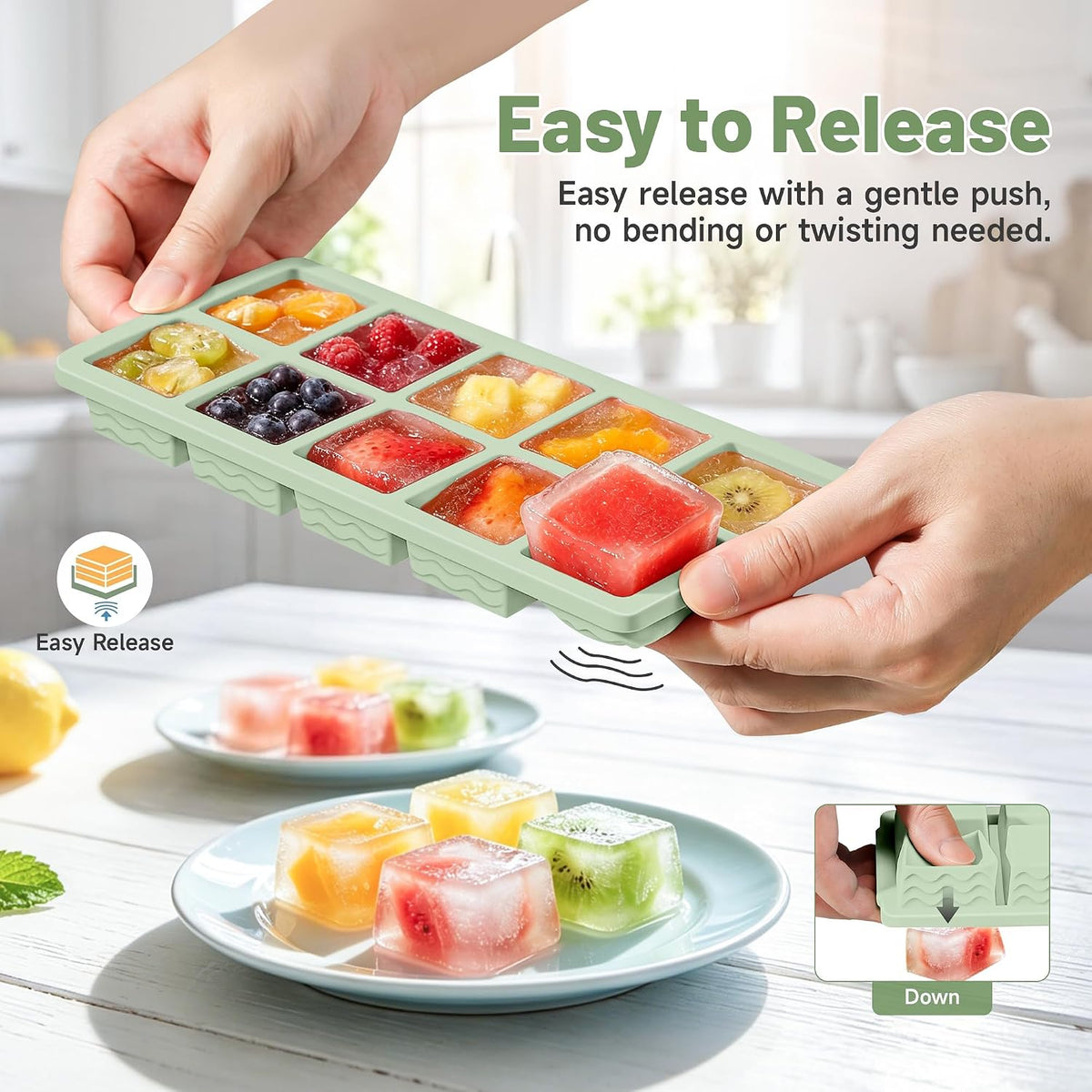 Silicone Freezer Trays with Lid (4-Pack), 1-Cup, 2-Cup, 1/2-Cup & 2-Tbsp Silicone Freezer Molds, Stackable Soup Freezer Meal Prep Containers,Ice Cube Tray for Making Sauce,Smoothies,Yogurt Bites