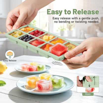 Silicone Freezer Trays with Lid (4-Pack), 1-Cup, 2-Cup, 1/2-Cup & 2-Tbsp Silicone Freezer Molds, Stackable Soup Freezer Meal Prep Containers,Ice Cube Tray for Making Sauce,Smoothies,Yogurt Bites