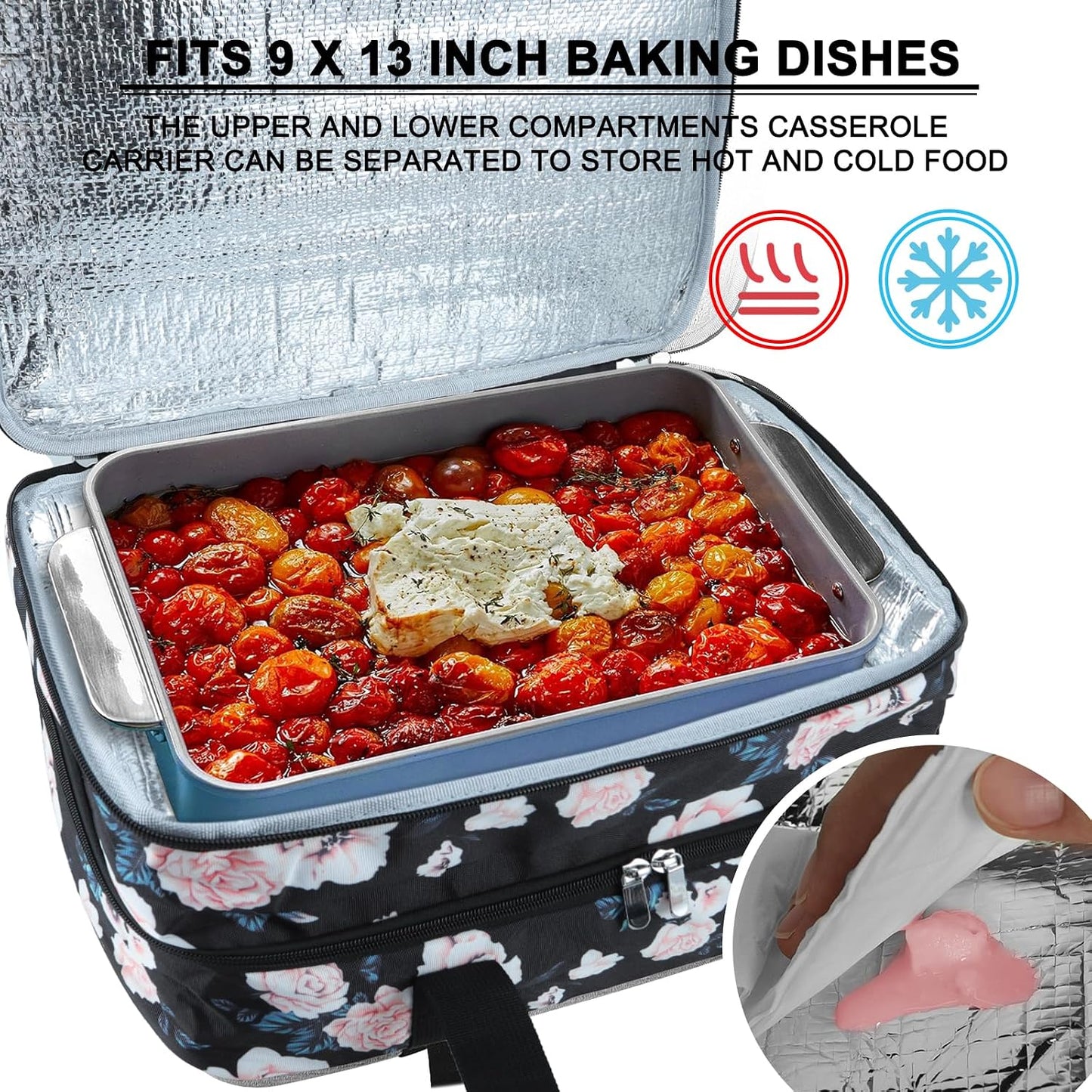 esouler Insulated Casserole Carrier - Casserole Carriers for Hot or Cold Food - Lasagna Lugger Dish Carrier, Thermal Lunch Bag for Potluck Parties, Picnic, Travel, Fits 9" x 13" Baking Dish, Grey
