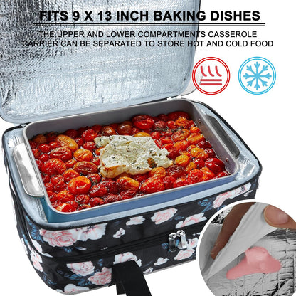 esouler Insulated Casserole Carrier - Casserole Carriers for Hot or Cold Food - Lasagna Lugger Dish Carrier, Thermal Lunch Bag for Potluck Parties, Picnic, Travel, Fits 9" x 13" Baking Dish, Grey