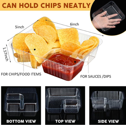 Vesici 100 Pcs 12oz Nacho Trays Disposable 2 Compartment Food Snack Tray Concession Stand Supplies Movie Night Clear Plastic Cheese Dip and Chip Holder for Candy School
