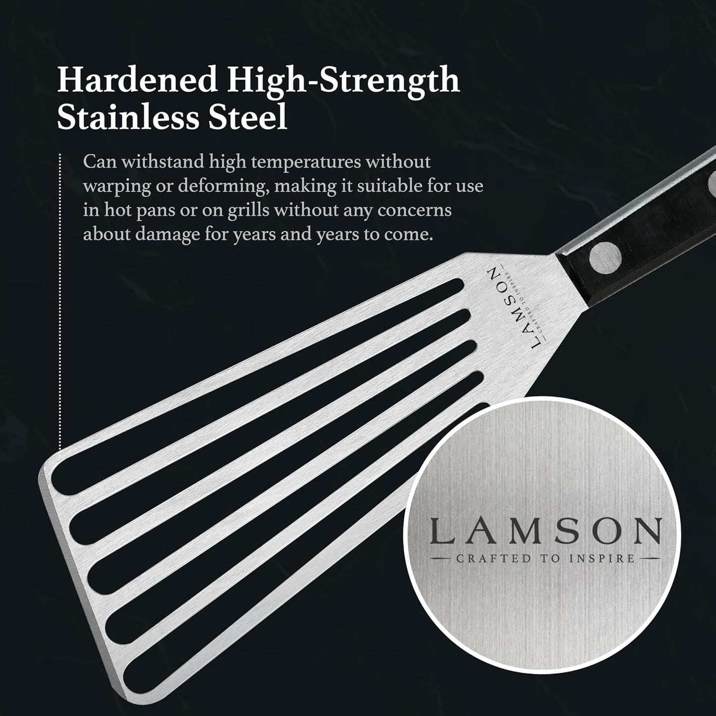 Lamson Fish Spatula, Slotted Metal Turner, 3 x 6 In, Right Hand | Ultra Durable composite handle, dishwasher safe; flexible stainless blade; a dedicated left-handed model is available